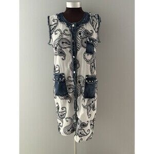 Adore Duster Size M White & Demin Paisley Embroidery Studded Long Vest